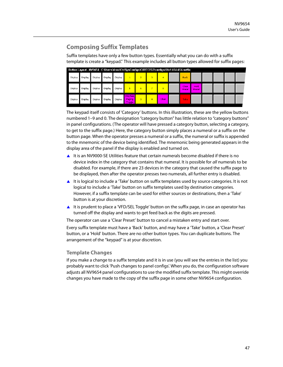 Composing suffix templates, Template changes | Grass Valley NV9654 v.1.1 User Manual | Page 57 / 118