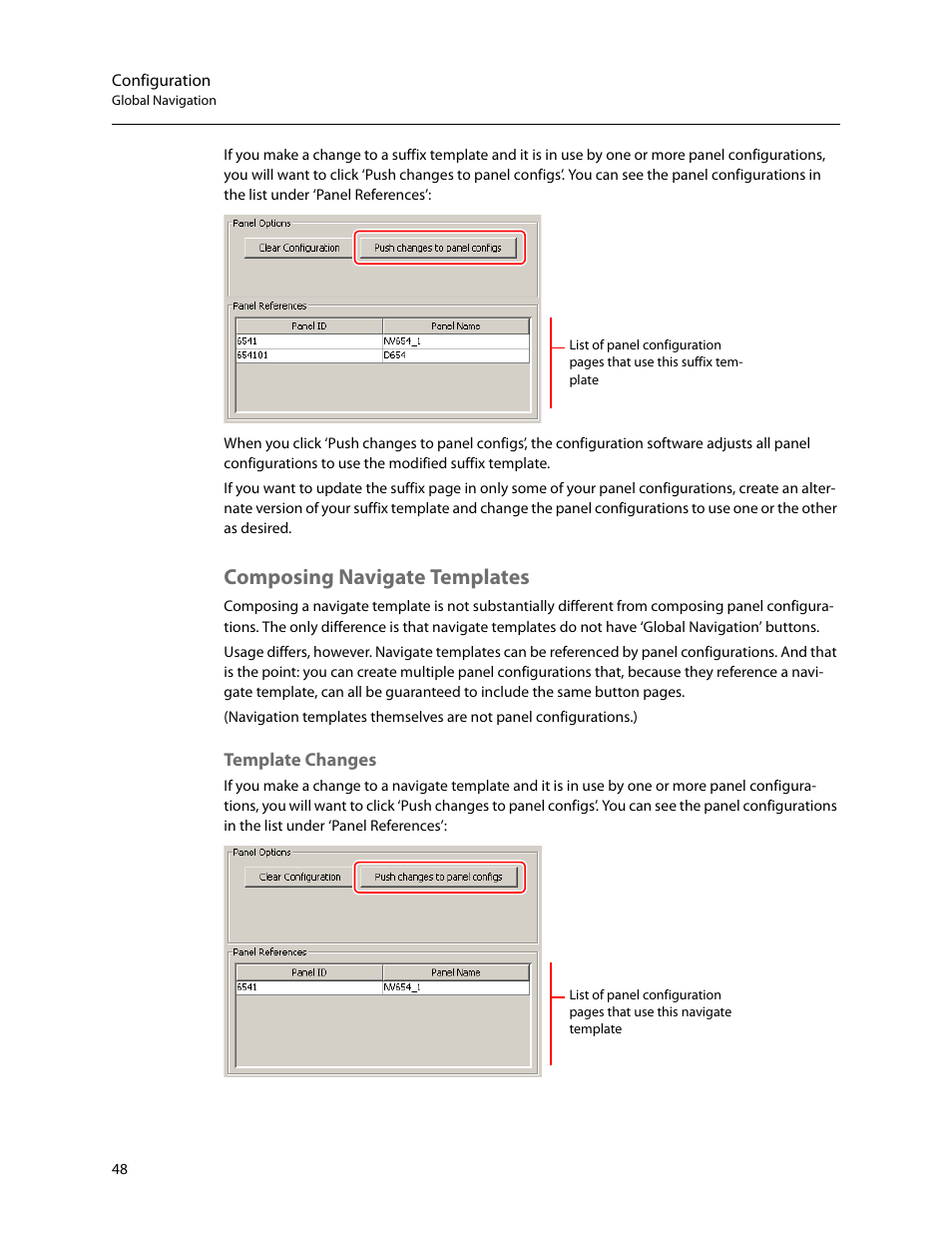 Composing navigate templates, Template changes | Grass Valley NV9654 v.1.1 User Manual | Page 58 / 118