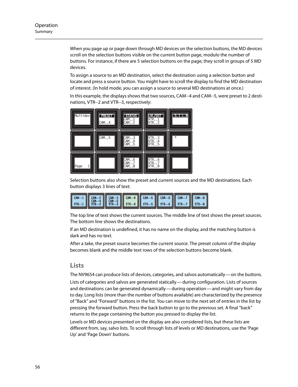 Lists, Operation, During operation | Grass Valley NV9654 v.1.1 User Manual | Page 66 / 118