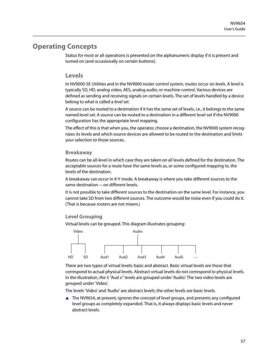 Operating concepts, Levels, Breakaway | Level grouping, Breakaway level grouping | Grass Valley NV9654 v.1.1 User Manual | Page 67 / 118