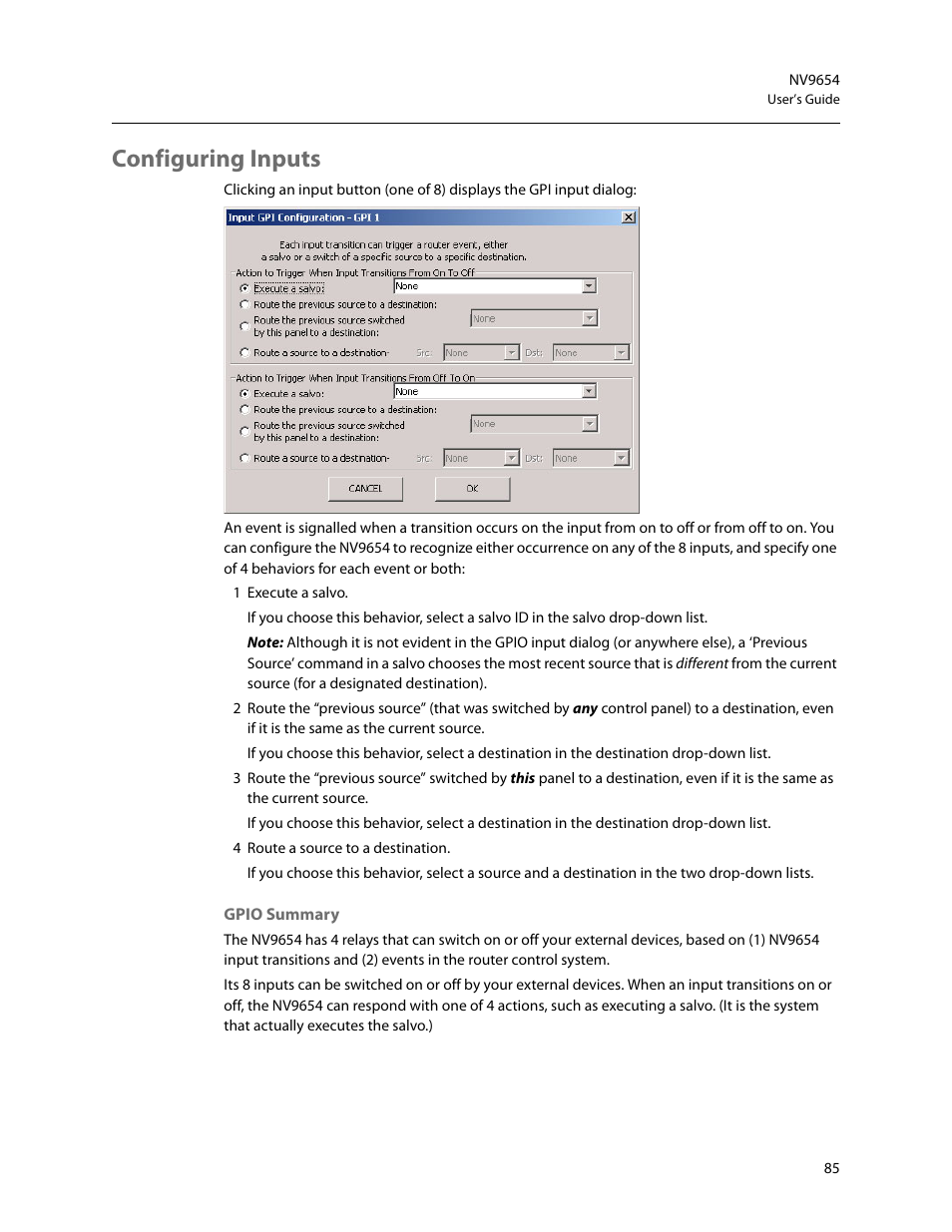 Configuring inputs | Grass Valley NV9654 v.1.1 User Manual | Page 95 / 118