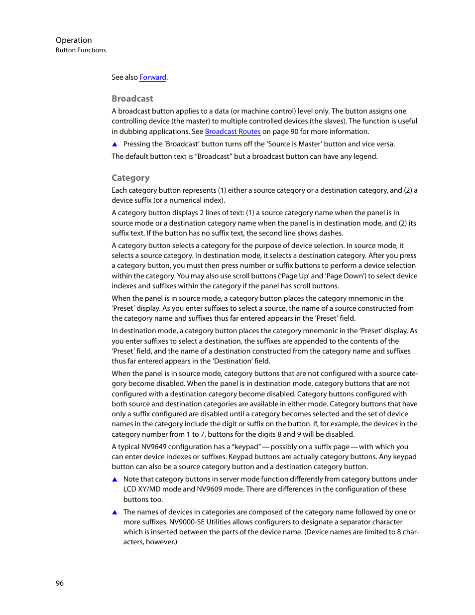 Broadcast, Category, Broadcast category | Grass Valley NV9649 v.1.1 User Manual | Page 108 / 166