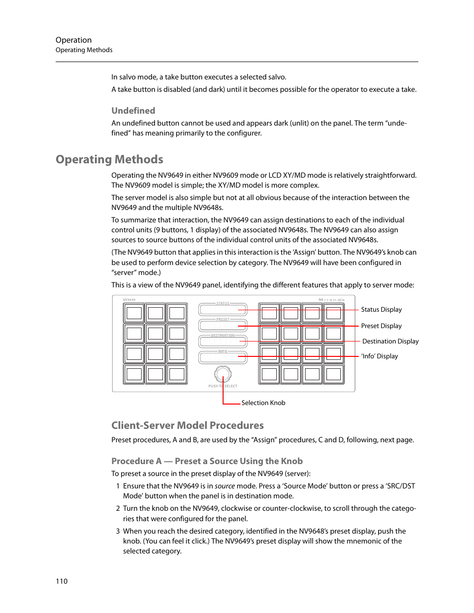 Undefined, Operating methods, Client-server model procedures | Procedure a - preset a source using the knob, Procedure a — preset a source using the knob | Grass Valley NV9649 v.1.1 User Manual | Page 122 / 166