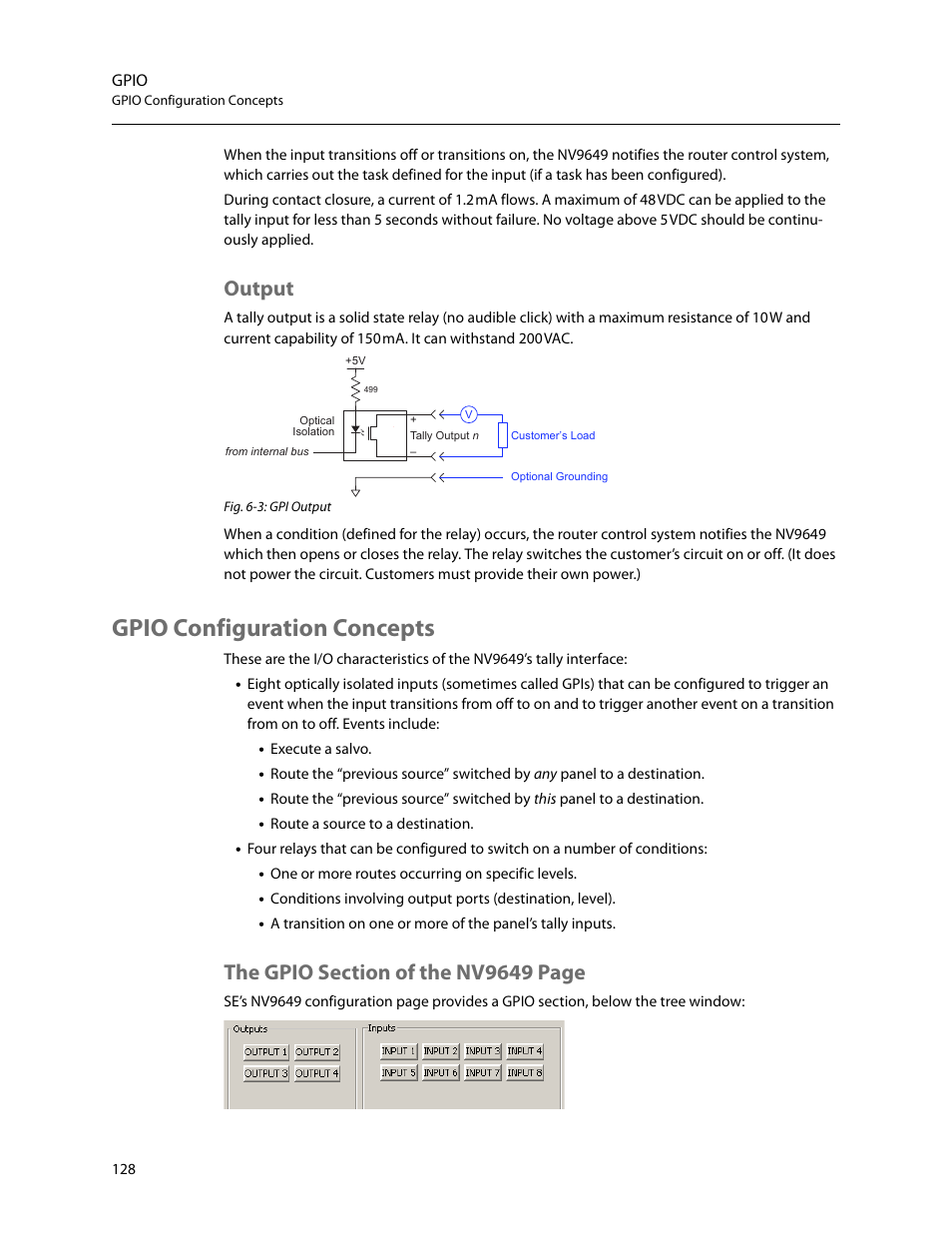 Output, Gpio configuration concepts | Grass Valley NV9649 v.1.1 User Manual | Page 140 / 166