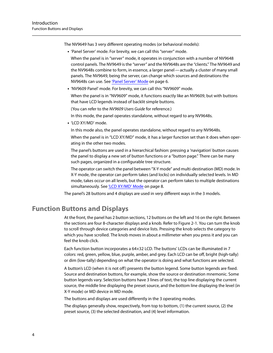 Function buttons and displays | Grass Valley NV9649 v.1.1 User Manual | Page 16 / 166