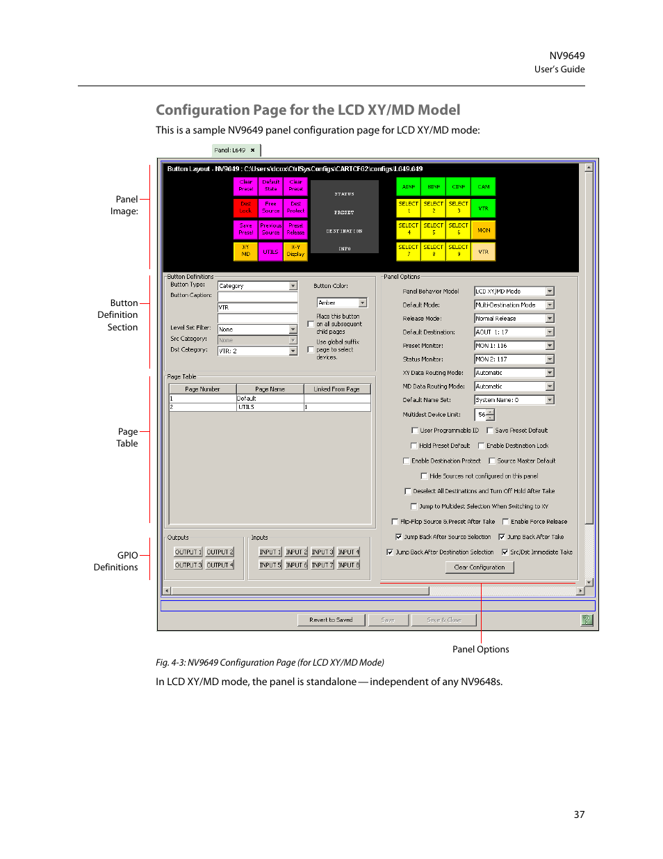 Configuration page for the lcd xy/md model | Grass Valley NV9649 v.1.1 User Manual | Page 49 / 166