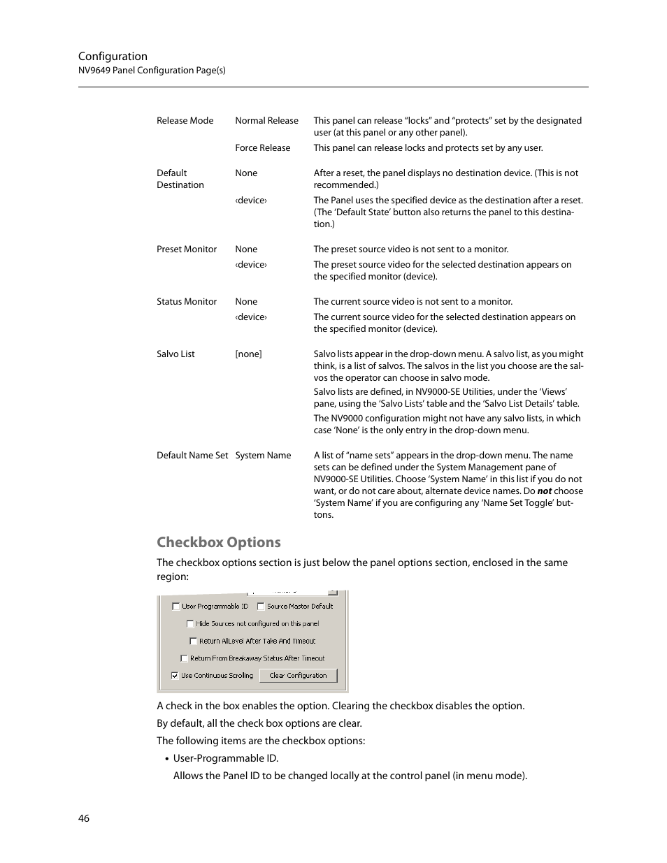 Checkbox options | Grass Valley NV9649 v.1.1 User Manual | Page 58 / 166