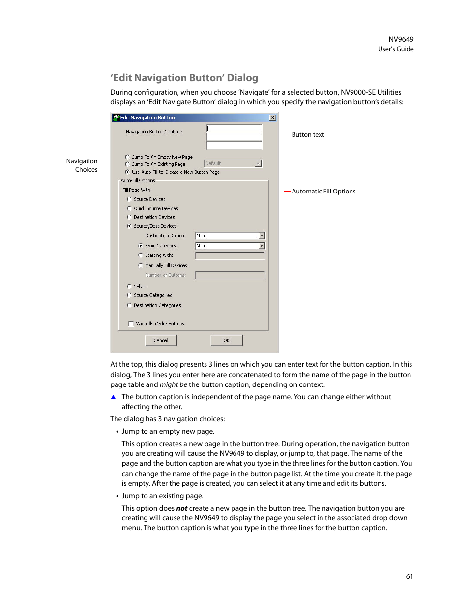 Edit navigation button’ dialog | Grass Valley NV9649 v.1.1 User Manual | Page 73 / 166