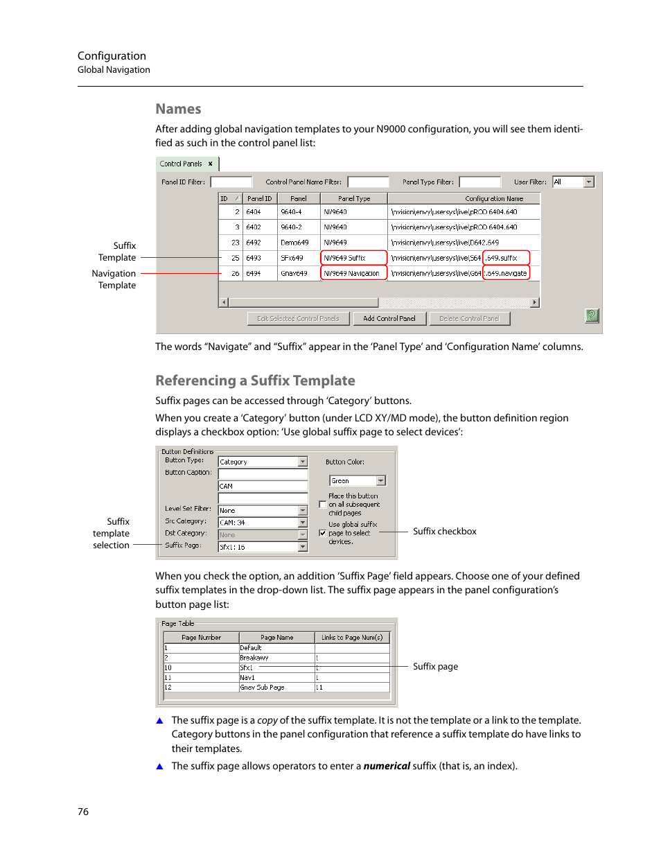 Names, Referencing a suffix template, Names referencing a suffix template | Grass Valley NV9649 v.1.1 User Manual | Page 88 / 166