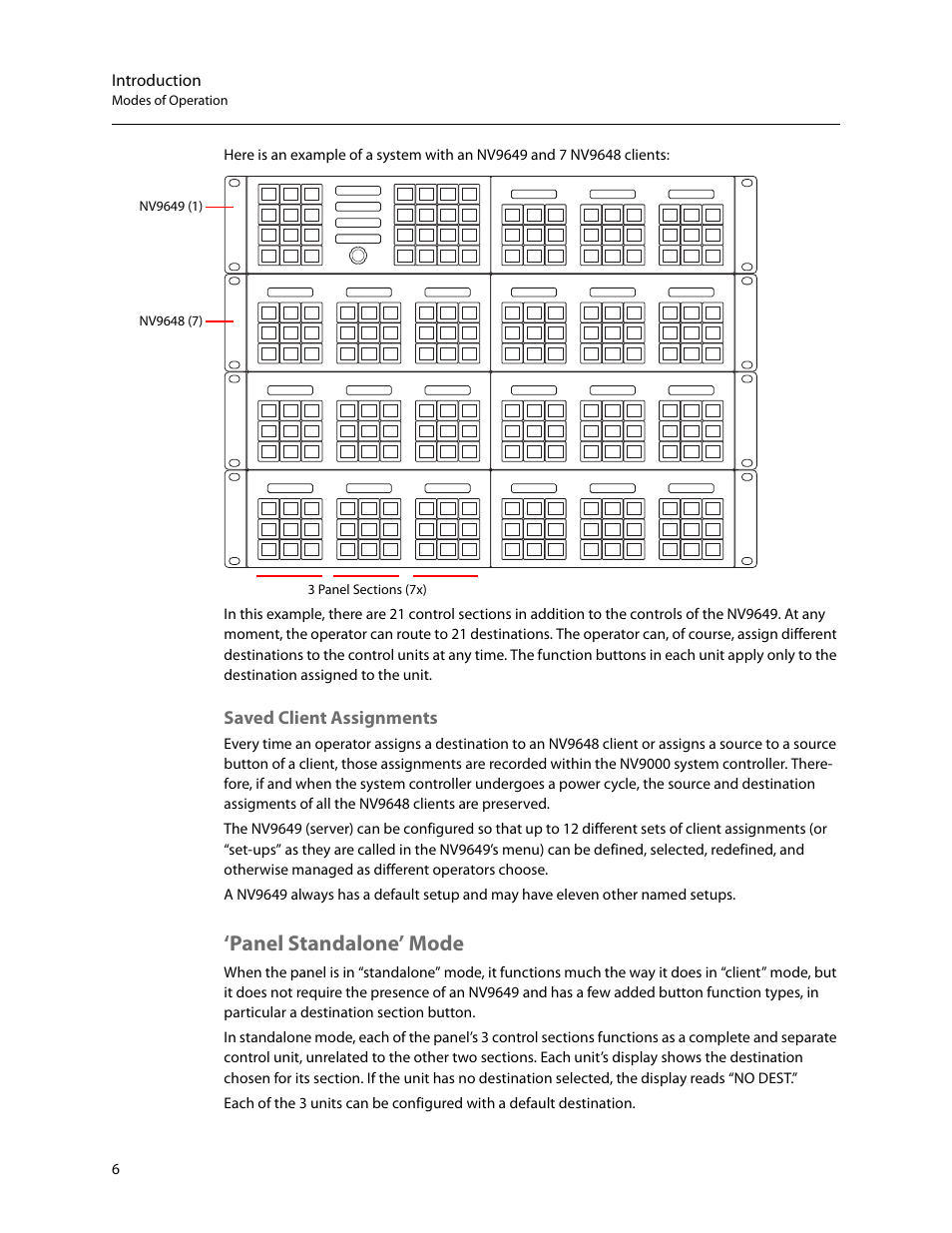 Saved client assignments, Panel standalone’ mode | Grass Valley NV9648 v.1.1 User Manual | Page 16 / 112