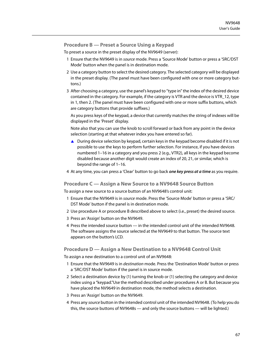 Procedure b - preset a source using a keypad | Grass Valley NV9648 v.1.1 User Manual | Page 77 / 112