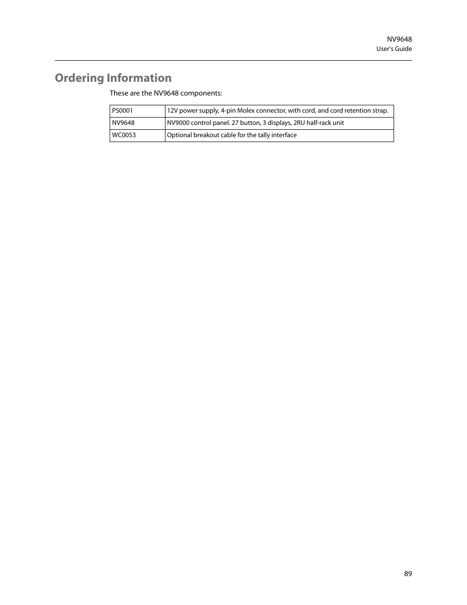 Ordering information | Grass Valley NV9648 v.1.1 User Manual | Page 99 / 112