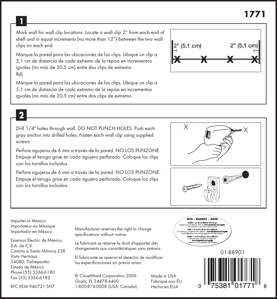 Closet Maid 1771 User Manual | 1 page