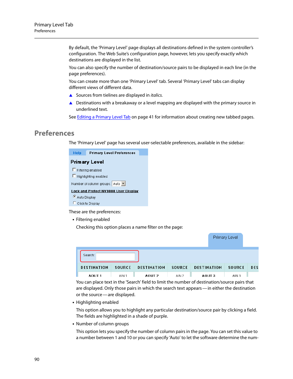 Preferences | Grass Valley NV9000 Web Suite v.1.2 User Manual | Page 100 / 118