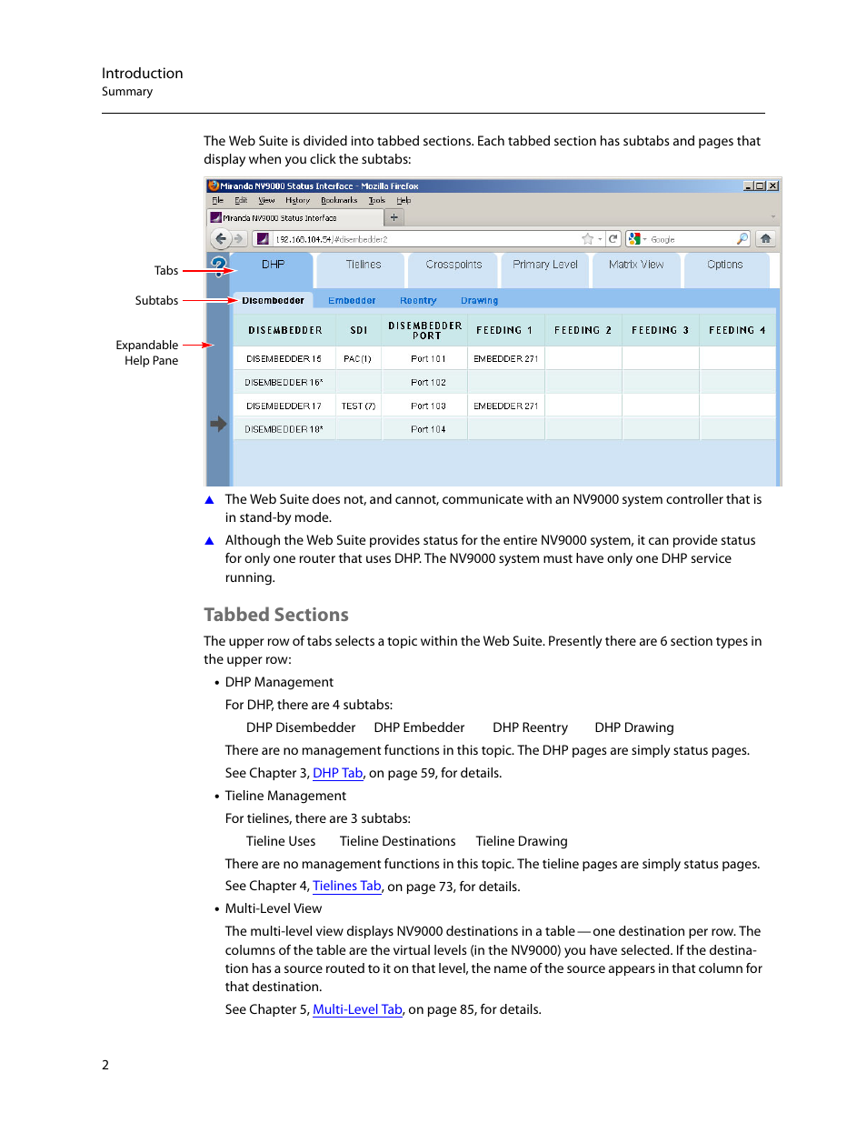 Tabbed sections | Grass Valley NV9000 Web Suite v.1.2 User Manual | Page 12 / 118