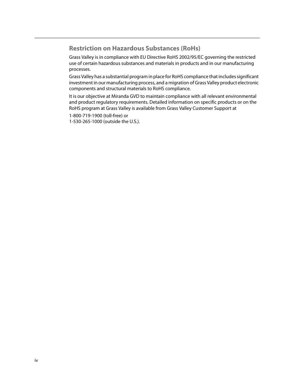 Restriction on hazardous substances (rohs) | Grass Valley NV9000 Web Suite v.1.2 User Manual | Page 4 / 118