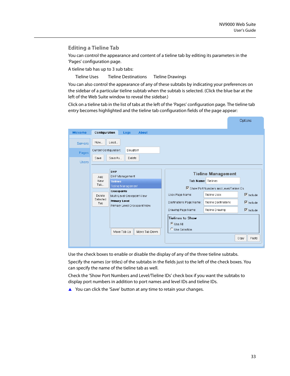 Editing a tieline tab, Editing, A tieline tab | Grass Valley NV9000 Web Suite v.1.2 User Manual | Page 43 / 118