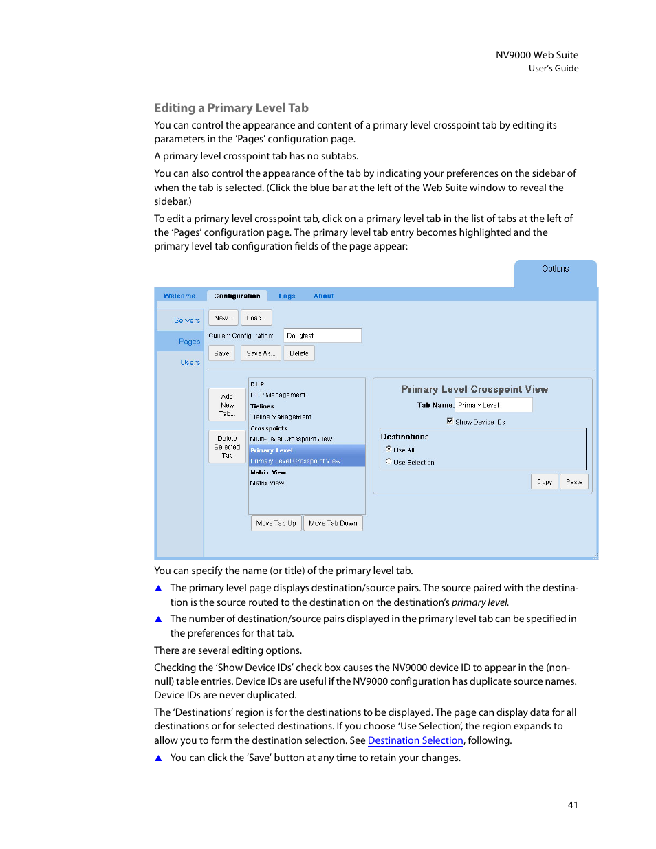 Editing a primary level tab | Grass Valley NV9000 Web Suite v.1.2 User Manual | Page 51 / 118