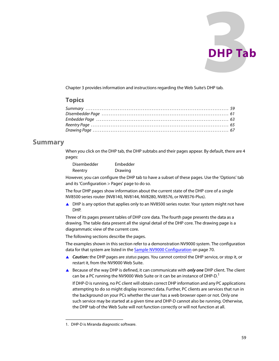Dhp tab, Summary, 3 dhp tab | E chapter 3, Topics | Grass Valley NV9000 Web Suite v.1.2 User Manual | Page 69 / 118
