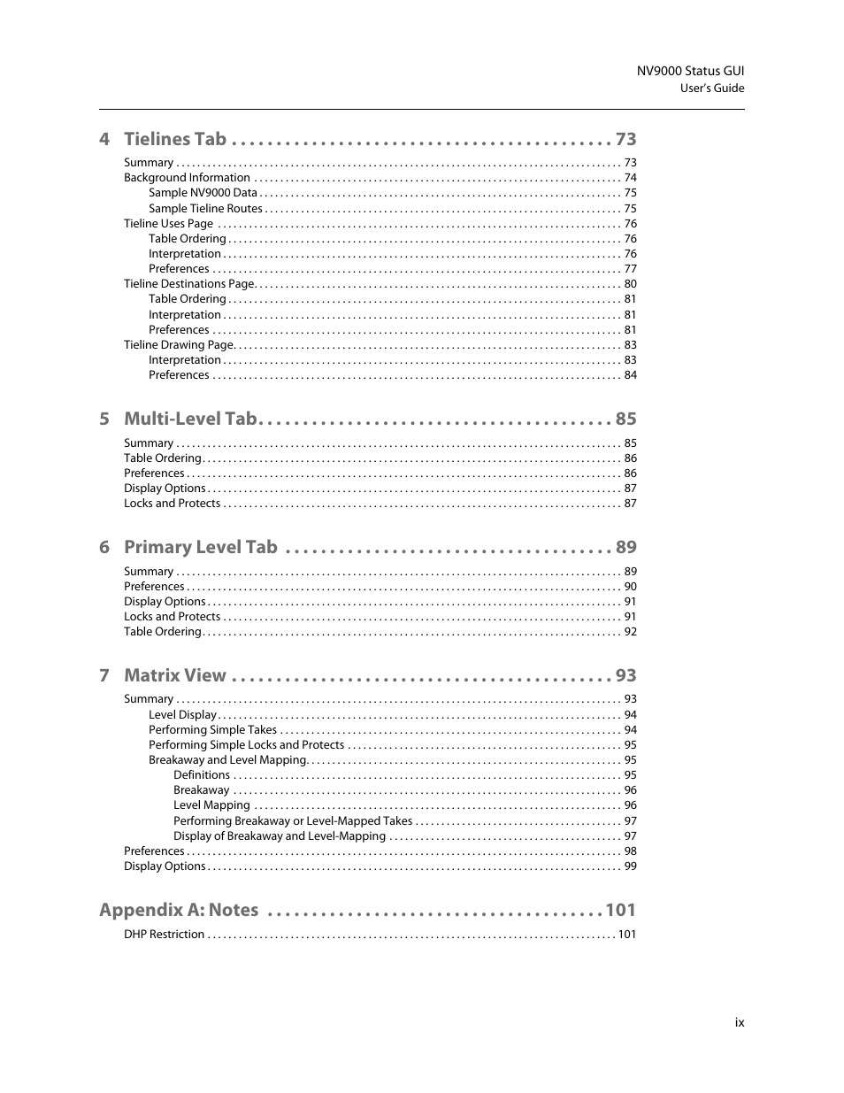 4 tielines tab, 5 multi-level tab, 6 primary level tab | 7 matrix view | Grass Valley NV9000 Web Suite v.1.2 User Manual | Page 9 / 118