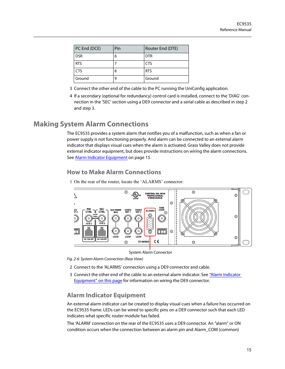 Making system alarm connections, How to make alarm connections, Alarm indicator equipment | Making system alarm connec, Tions, Making system, Alarm connections | Grass Valley EC9535 v.1.1 User Manual | Page 23 / 44