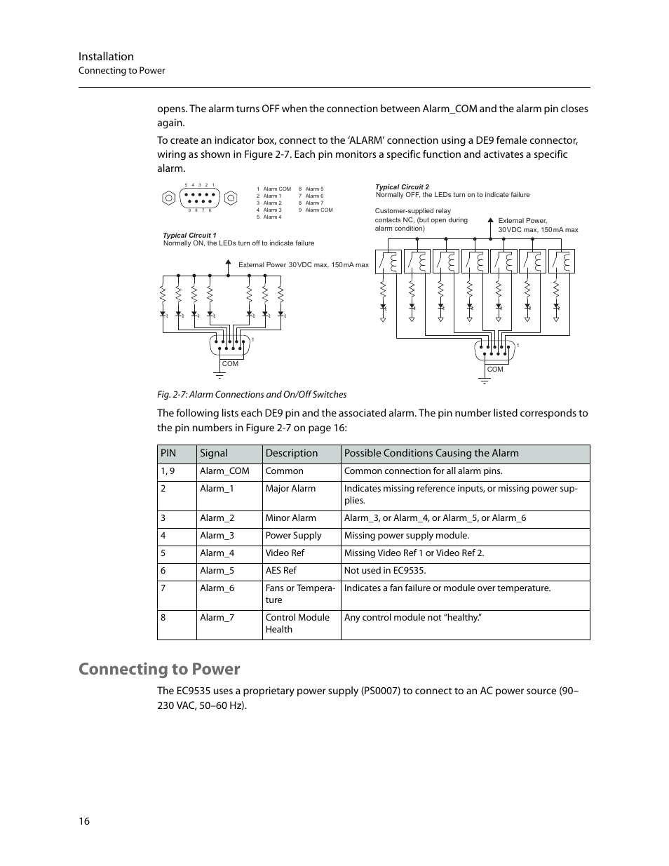 Connecting to power, Installation | Grass Valley EC9535 v.1.1 User Manual | Page 24 / 44