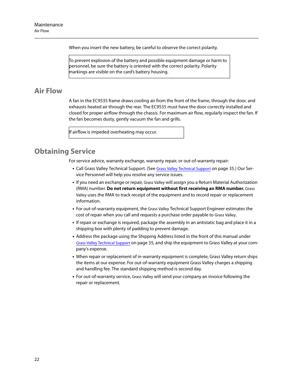 Air flow, Obtaining service, Air flow obtaining service | Grass Valley EC9535 v.1.1 User Manual | Page 30 / 44