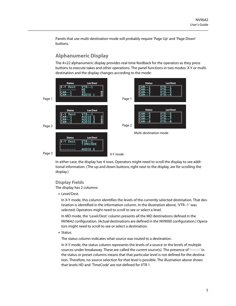 Alphanumeric display, Display fields | Grass Valley NV9642 v.1.2 User Manual | Page 15 / 106