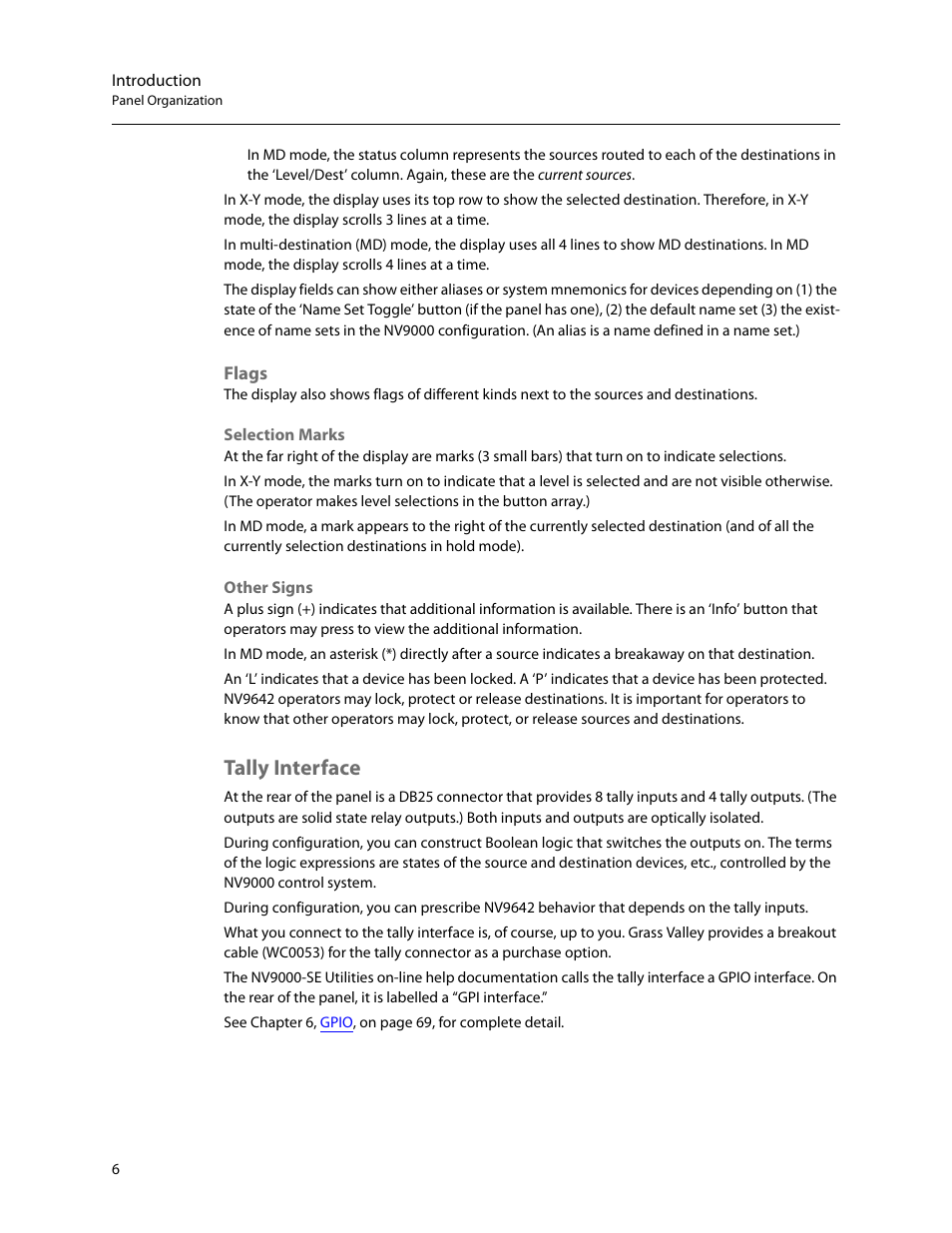Flags, Tally interface | Grass Valley NV9642 v.1.2 User Manual | Page 16 / 106