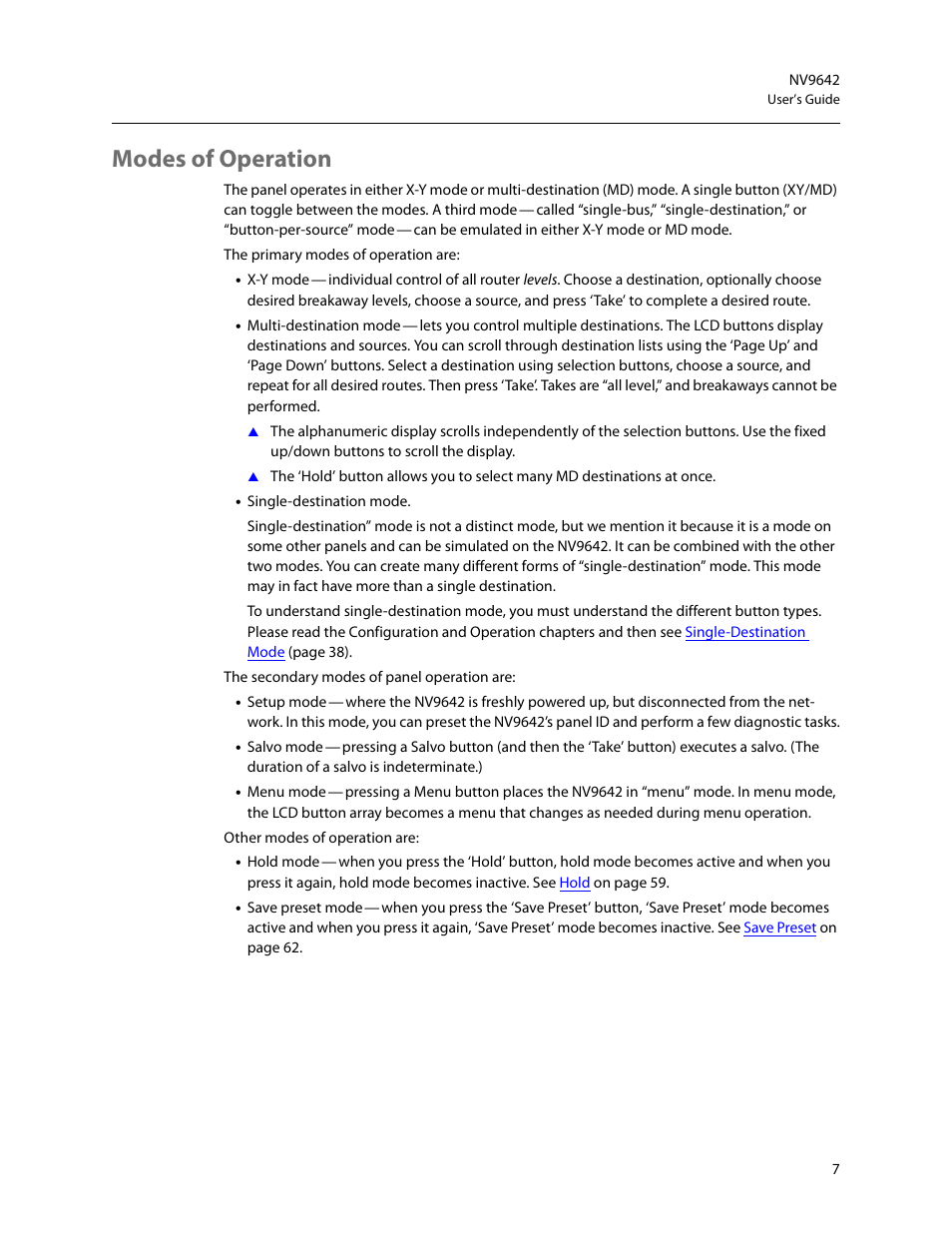 Modes of operation | Grass Valley NV9642 v.1.2 User Manual | Page 17 / 106