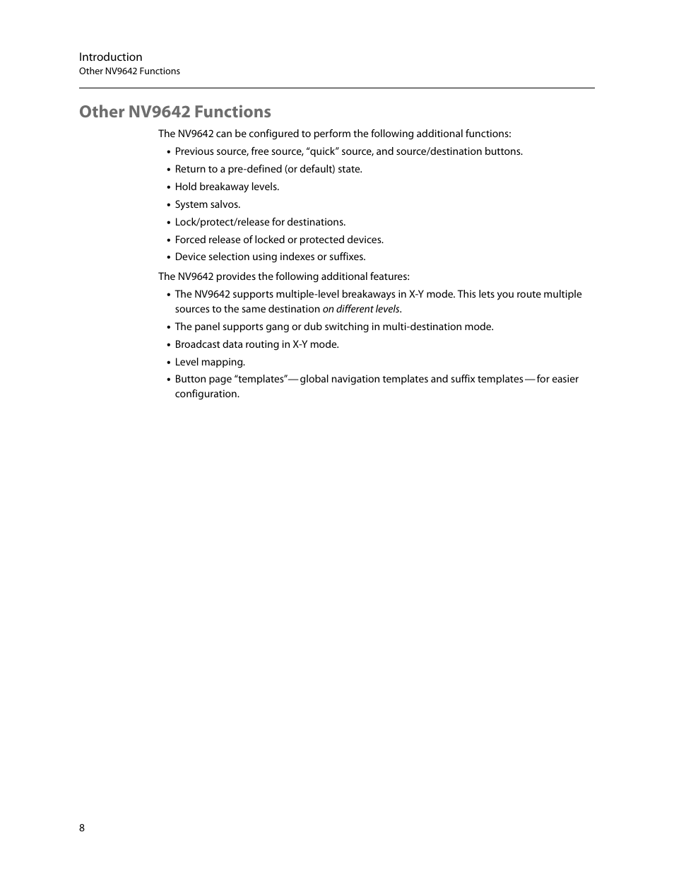 Other nv9642 functions | Grass Valley NV9642 v.1.2 User Manual | Page 18 / 106