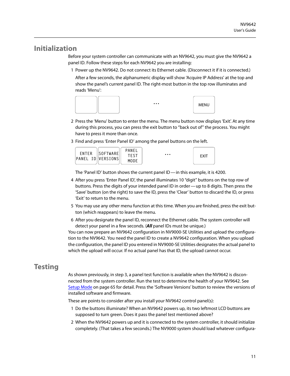 Initialization, Testing, Initialization testing | Grass Valley NV9642 v.1.2 User Manual | Page 21 / 106