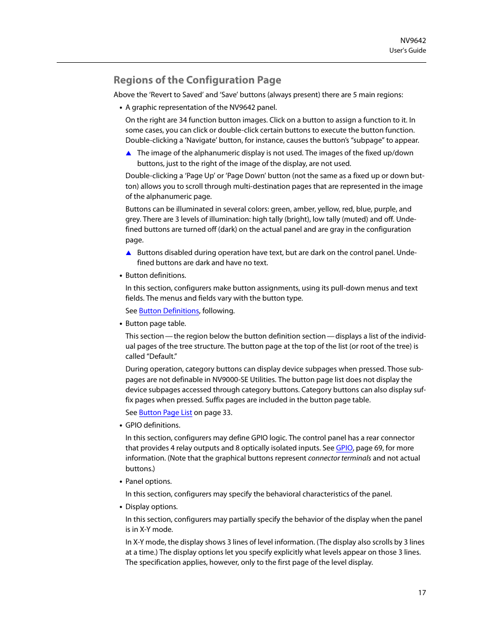 Regions of the configuration page | Grass Valley NV9642 v.1.2 User Manual | Page 27 / 106