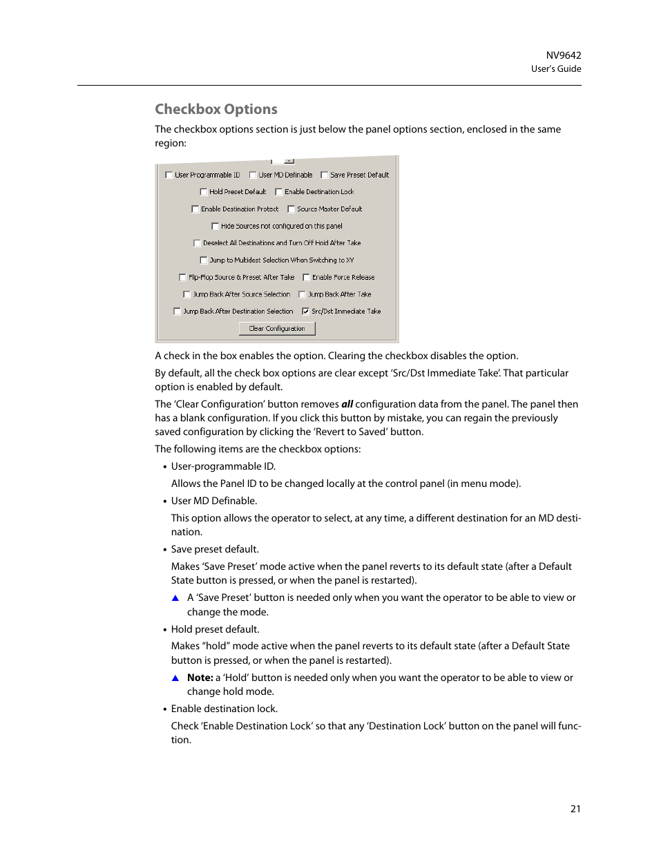 Checkbox options | Grass Valley NV9642 v.1.2 User Manual | Page 31 / 106