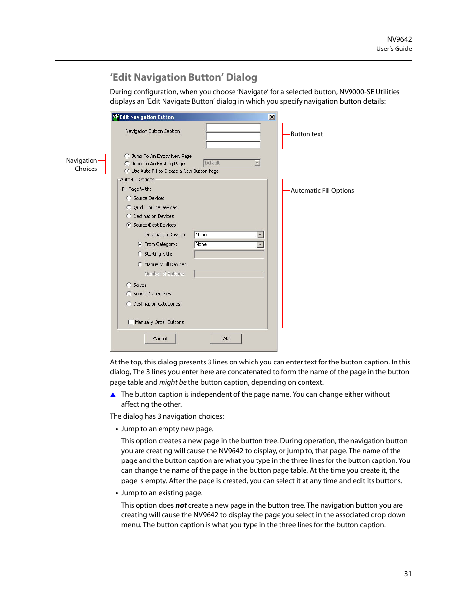 Edit navigation button’ dialog | Grass Valley NV9642 v.1.2 User Manual | Page 41 / 106