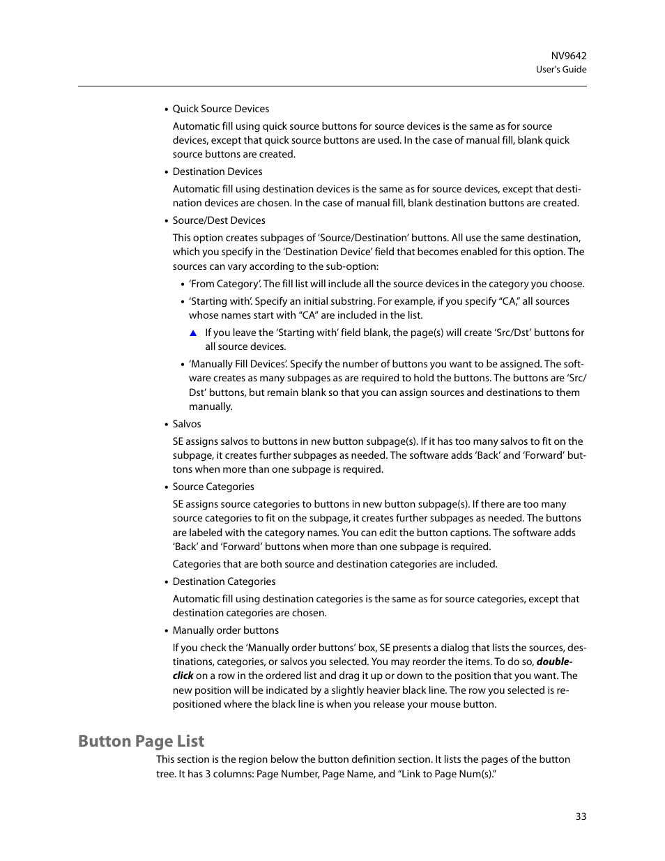Button page list | Grass Valley NV9642 v.1.2 User Manual | Page 43 / 106