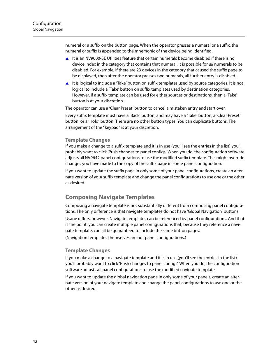 Template changes, Composing navigate templates | Grass Valley NV9642 v.1.2 User Manual | Page 52 / 106