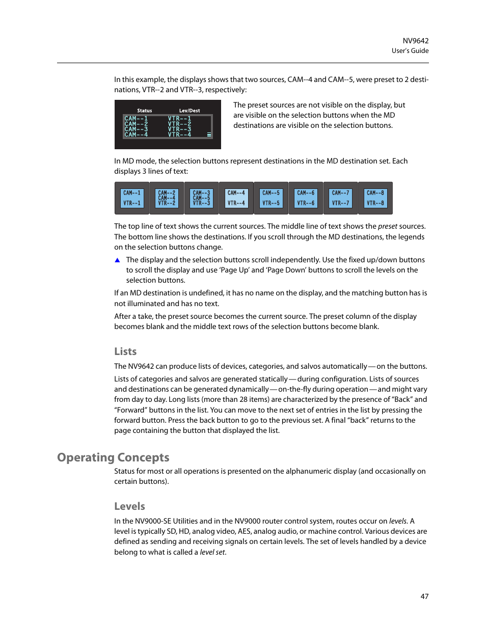 Lists, Operating concepts, Levels | Grass Valley NV9642 v.1.2 User Manual | Page 57 / 106