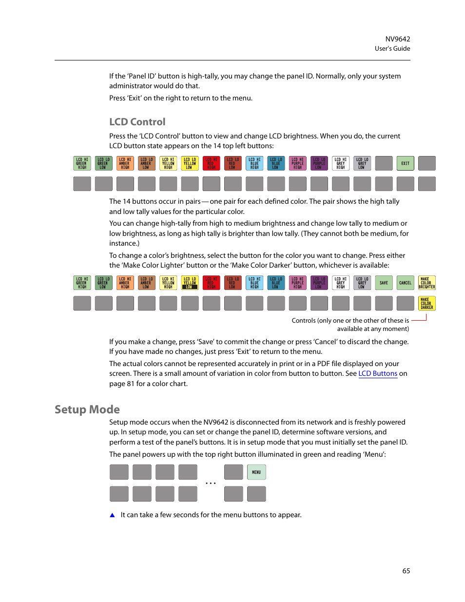 Lcd control, Setup mode, User’s guide | Grass Valley NV9642 v.1.2 User Manual | Page 75 / 106