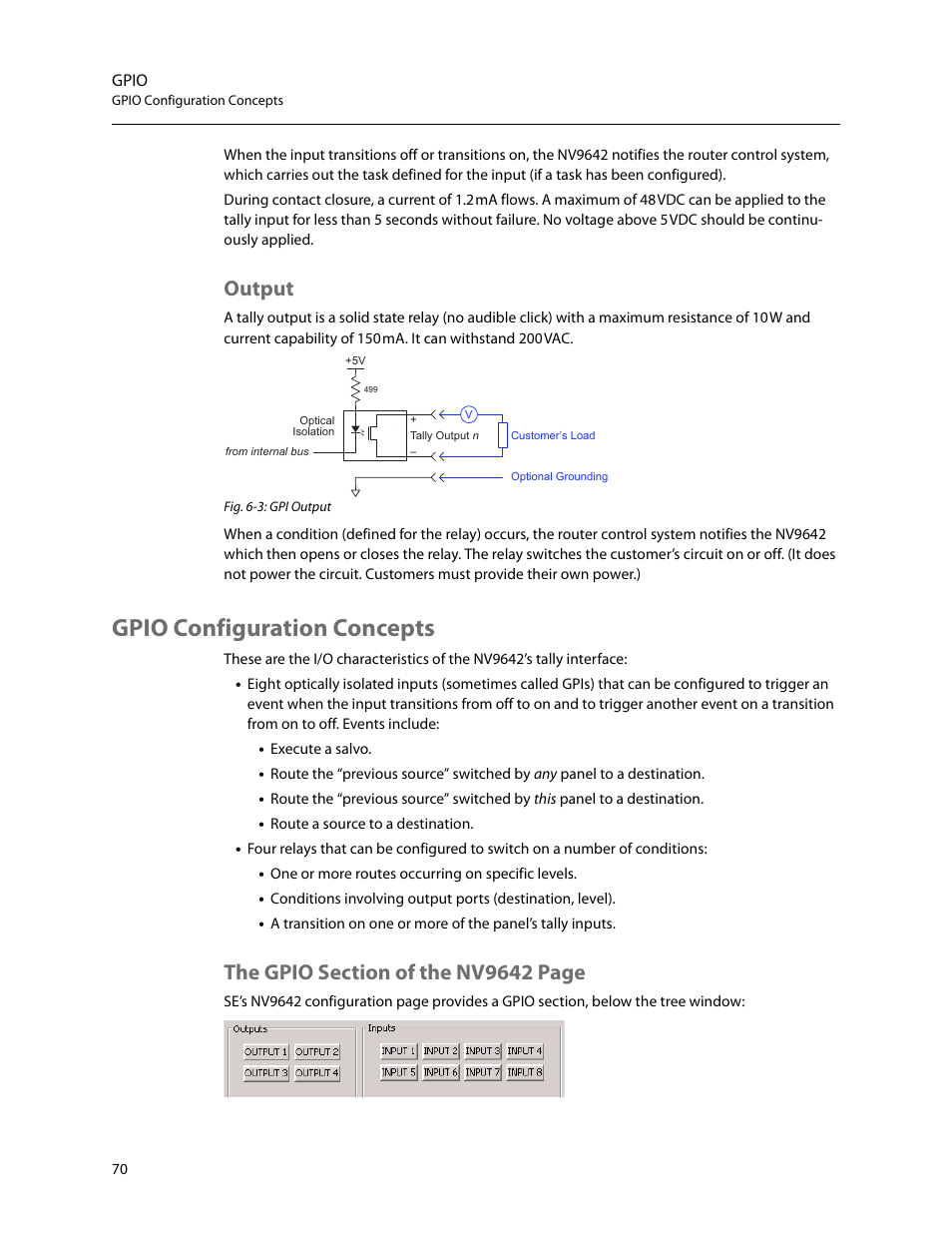 Output, Gpio configuration concepts | Grass Valley NV9642 v.1.2 User Manual | Page 80 / 106