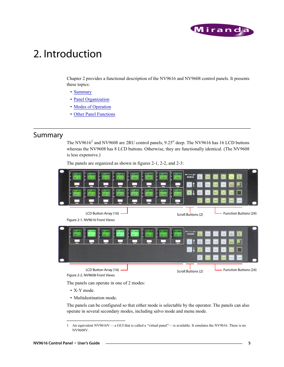 Introduction, Summary, Chapter 2 | Grass Valley NV9608 v.1.0 User Manual | Page 15 / 84