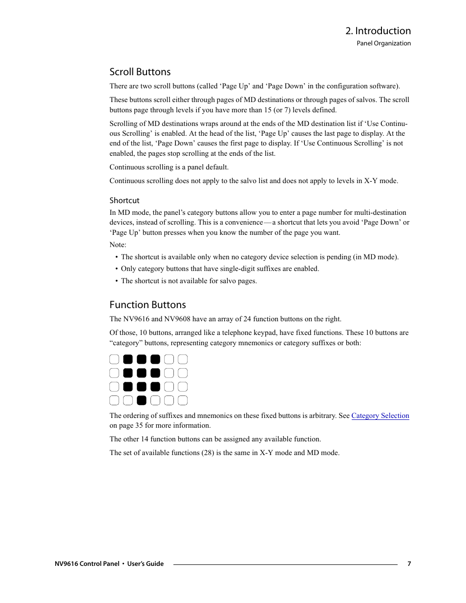 Scroll buttons, Shortcut, Function buttons | Introduction | Grass Valley NV9608 v.1.0 User Manual | Page 17 / 84