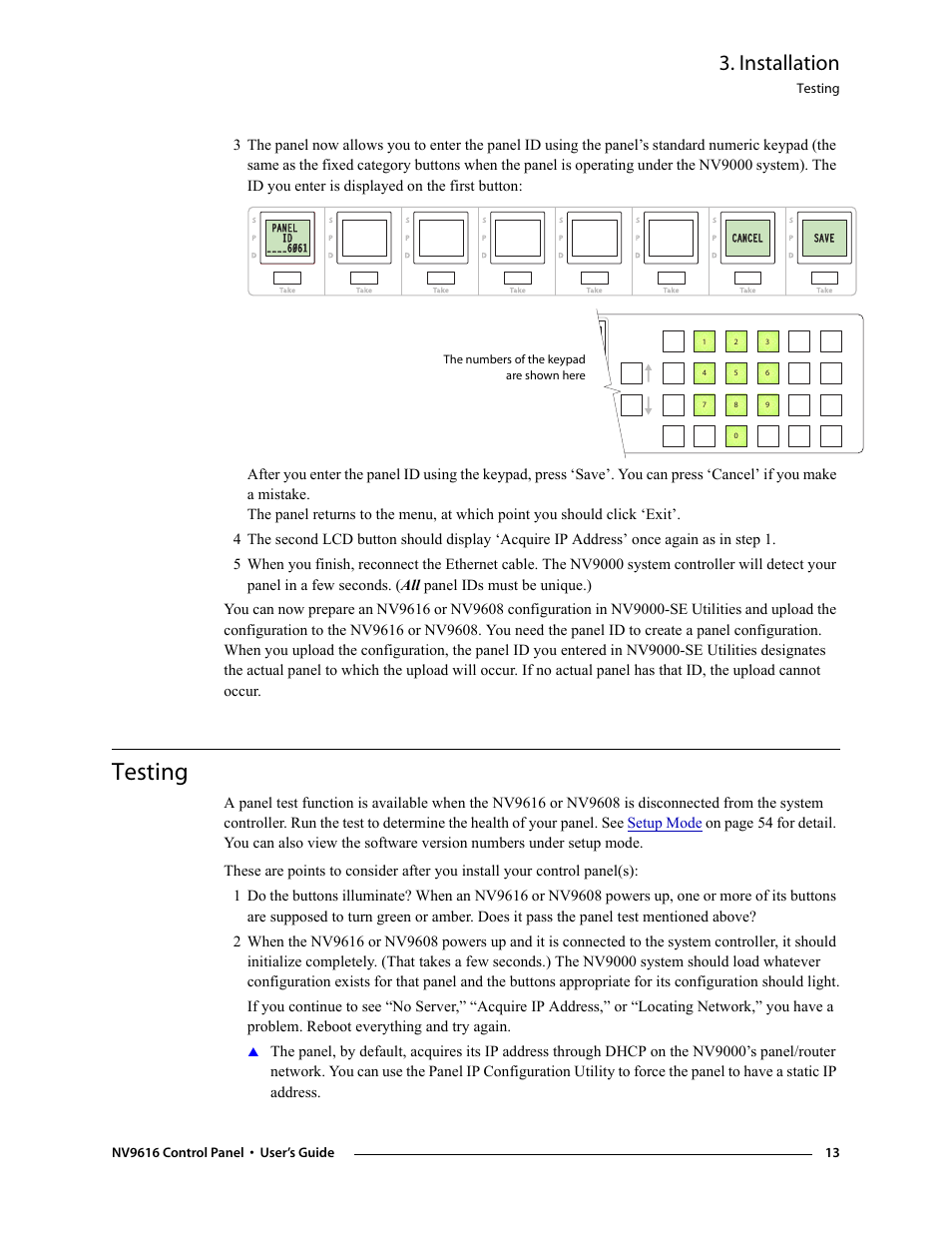 Testing, Installation | Grass Valley NV9608 v.1.0 User Manual | Page 23 / 84