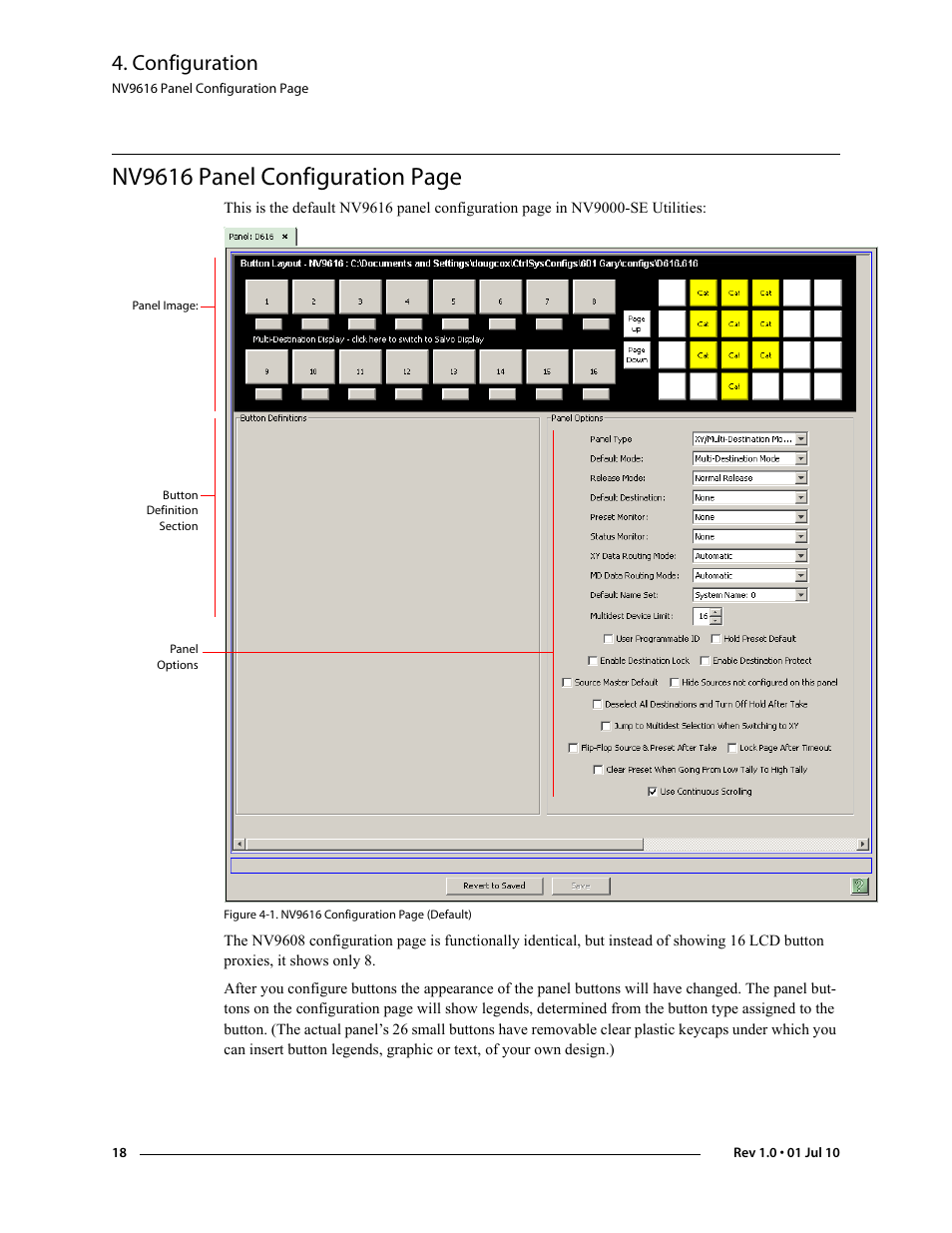 Figure 4-1, fo, Nv9616 panel configuration page, Configuration | Grass Valley NV9608 v.1.0 User Manual | Page 28 / 84