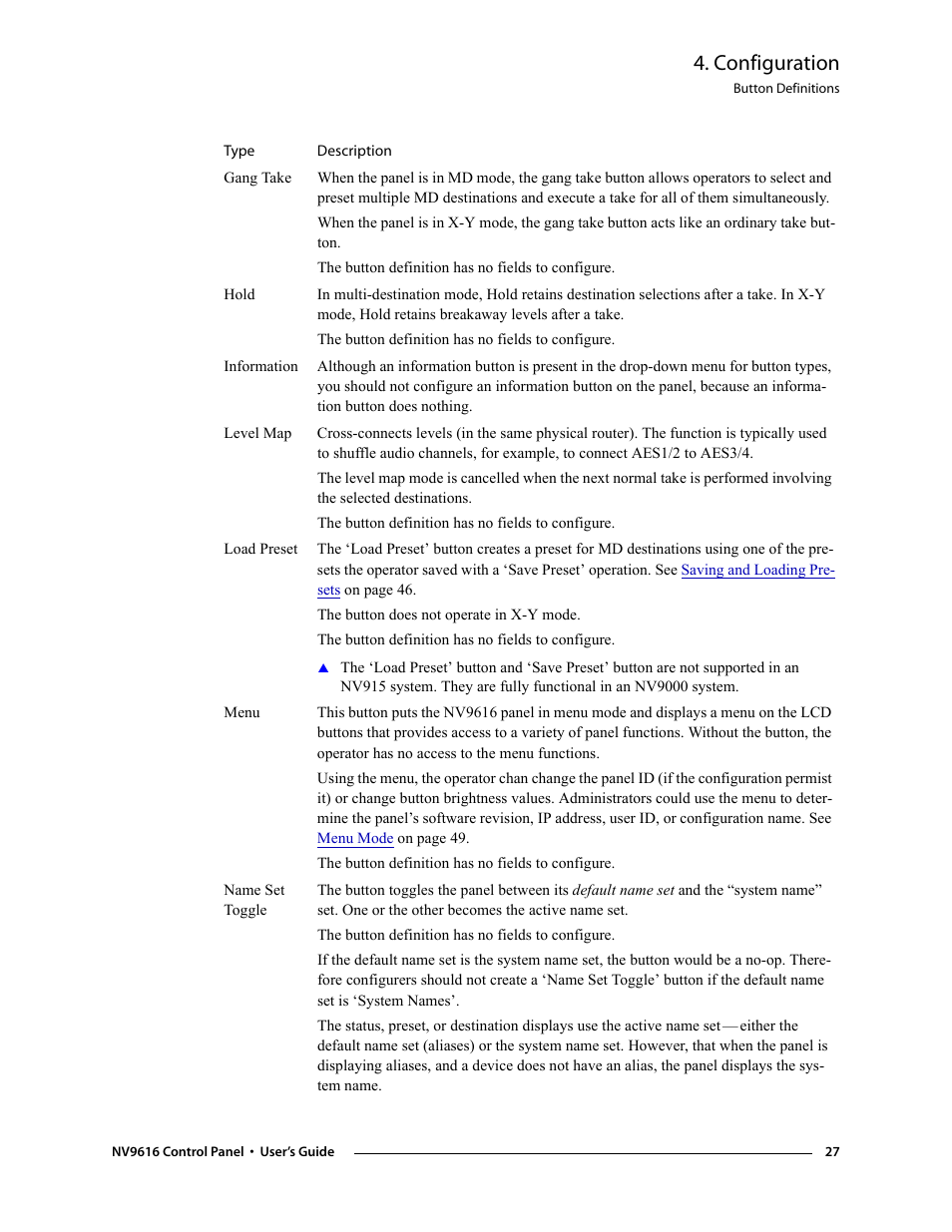 Configuration | Grass Valley NV9608 v.1.0 User Manual | Page 37 / 84