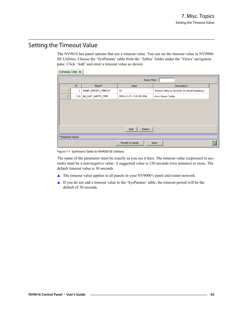 Setting the timeout value, Misc. topics | Grass Valley NV9608 v.1.0 User Manual | Page 75 / 84