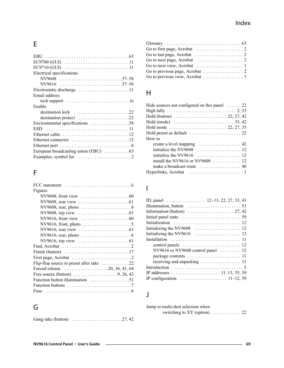 Index | Grass Valley NV9608 v.1.0 User Manual | Page 79 / 84