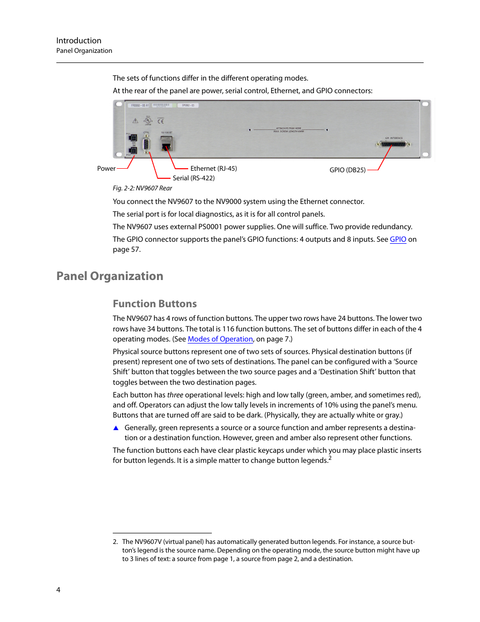 Panel organization, Function buttons | Grass Valley NV9607 v.1.1 User Manual | Page 14 / 90