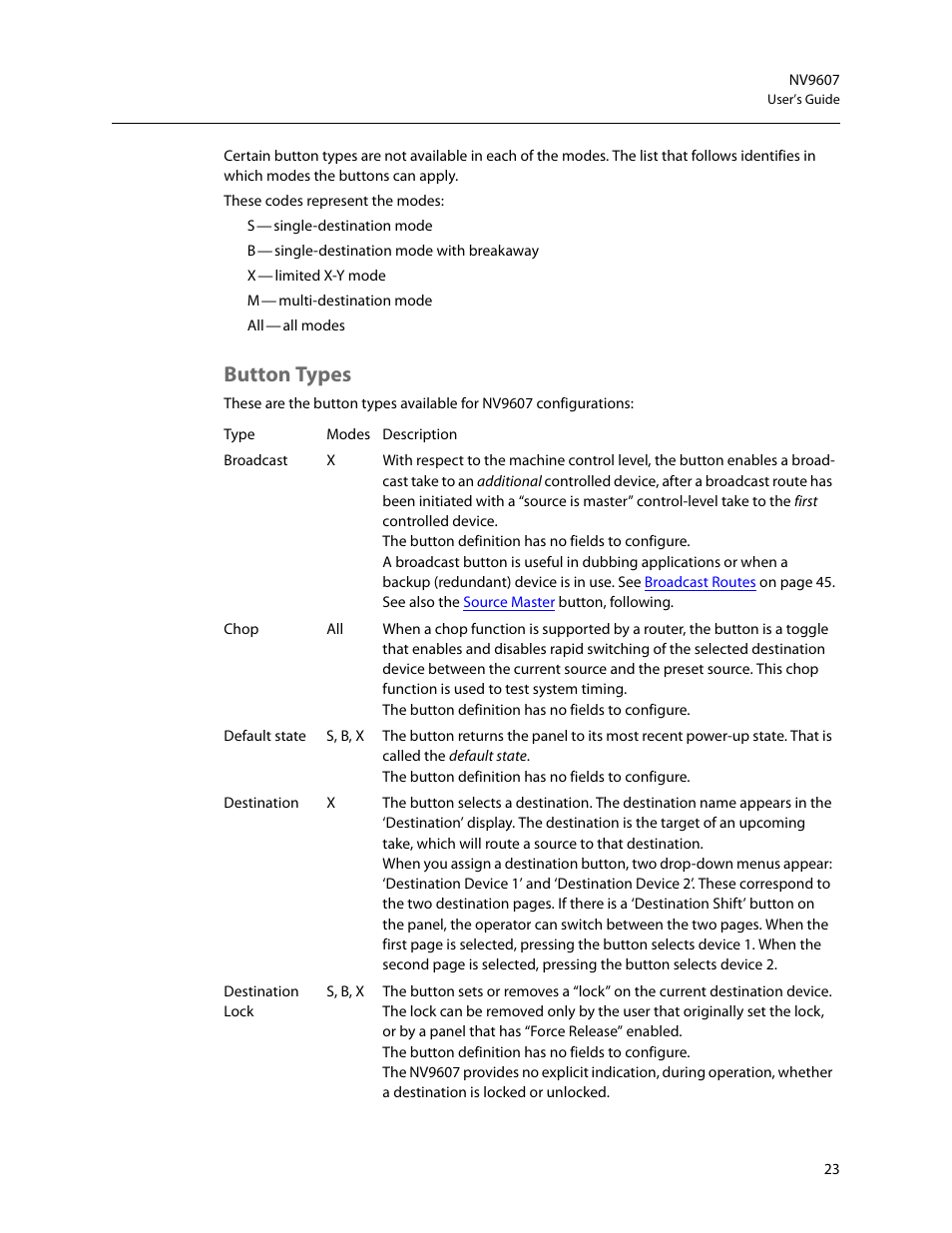 Button types | Grass Valley NV9607 v.1.1 User Manual | Page 33 / 90