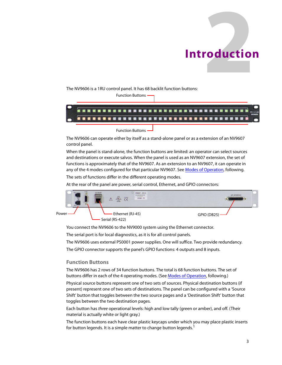 Introduction, Function buttons, 2 introduction | Chapter 2 | Grass Valley NV9606 v.1.1 User Manual | Page 13 / 70
